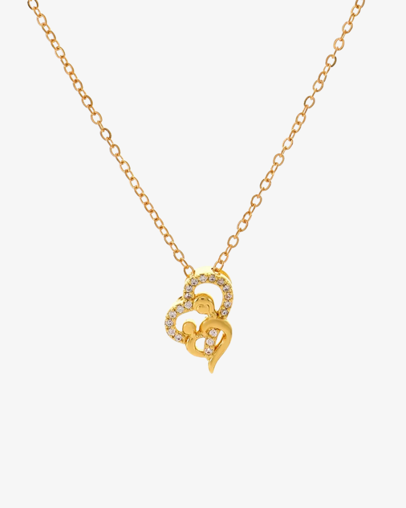 Gold necklace with a heart-shaped pendant on a white background