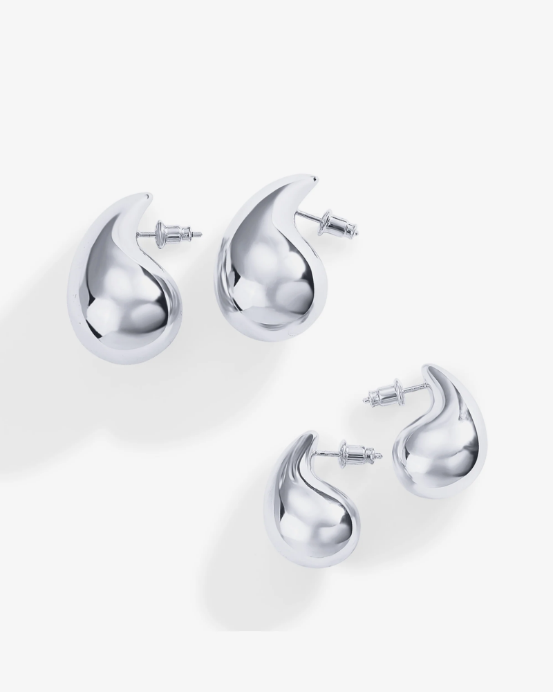Pair of silver earrings on a white background